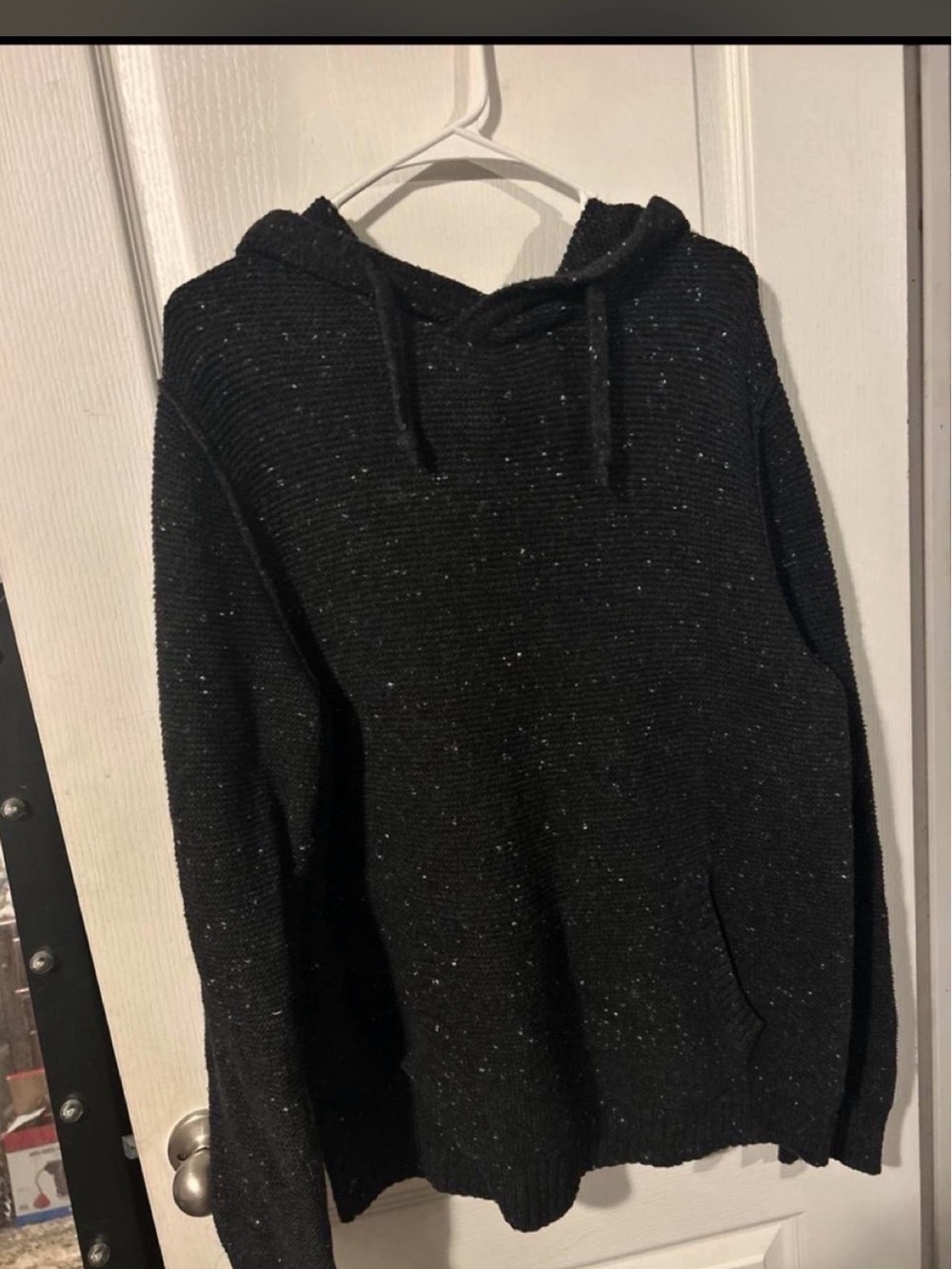 American Eagle Outfitters Black Speckled Knit Hooded Sweater